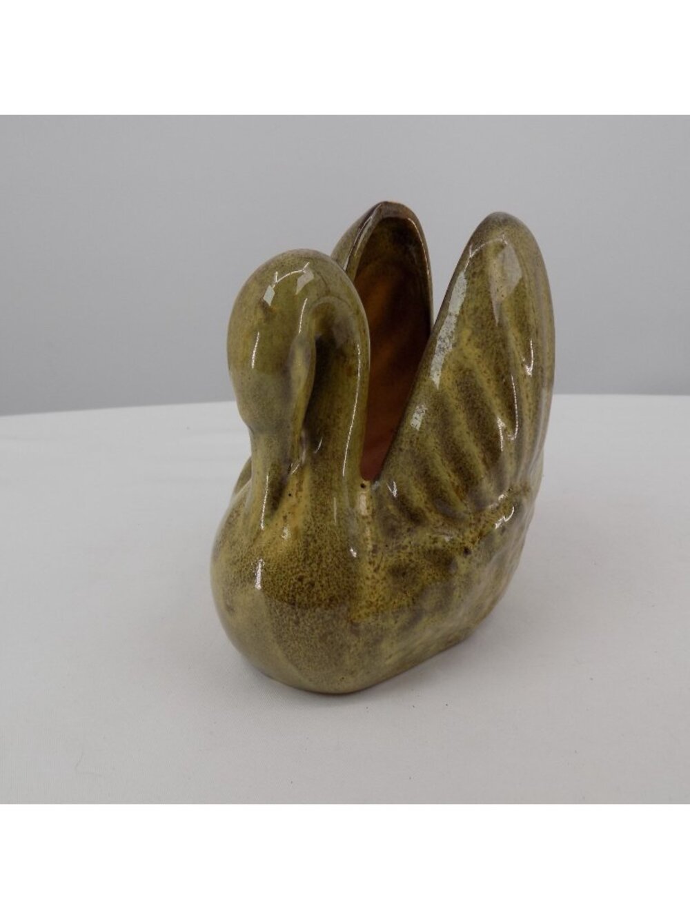 Gonder Pottery Ceramic Swan Planter Yellow Brown Dip E-44 Made in USA Vintage